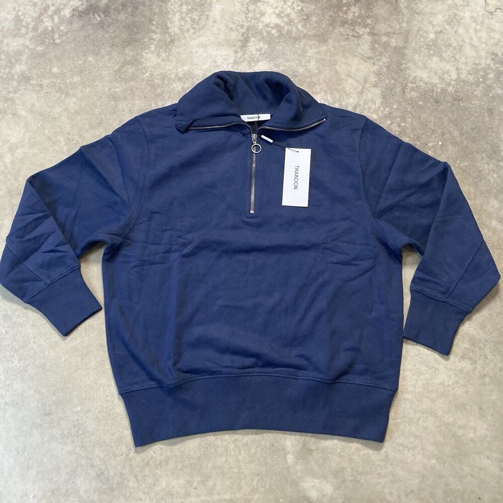 Thakoon Sweatshirt Womens Medium Navy Blue Quarter‎ Zip Pullover Casual Jumper